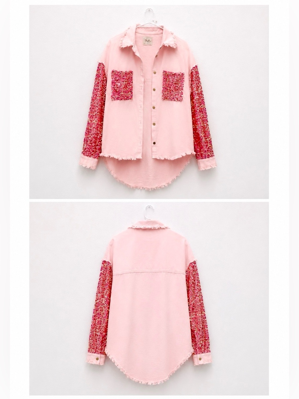 Fantastic Fawn Sequin Pink Shacket Size Medium View 2